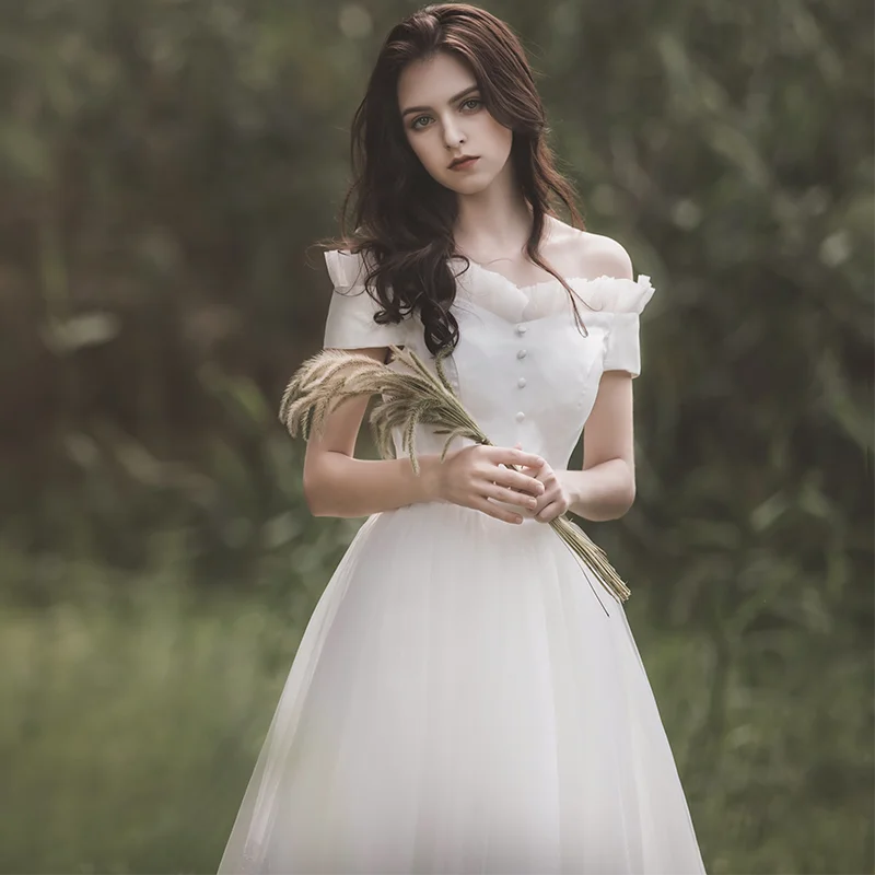 Элегантные свадебные платья королева Abby бальное платье с открытыми плечами чай Длина Кнопка молния Свадебные платья для свадьбы Плюс размер
