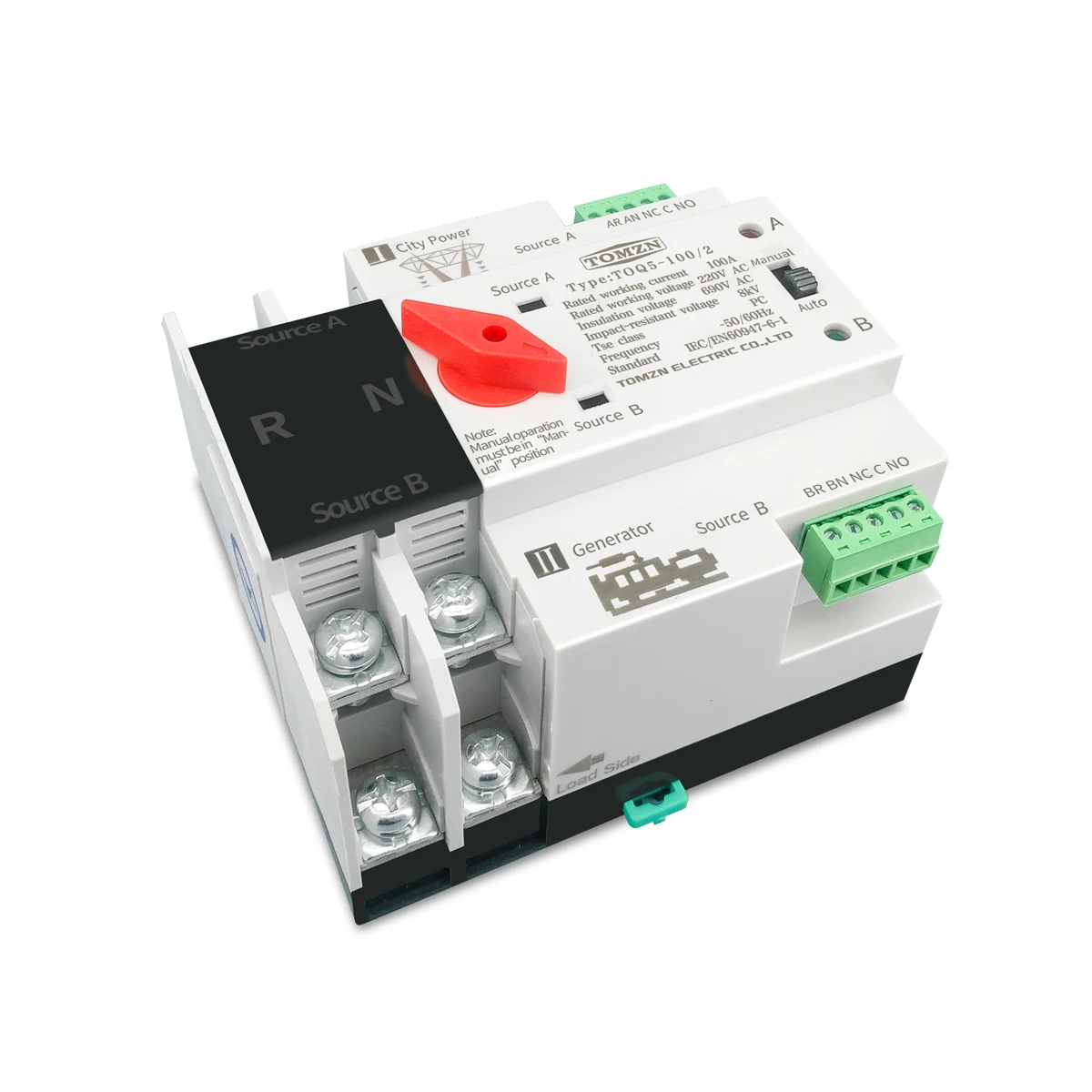 Din Rail 2P 4P ATS Dual Power Automatic Transfer Switch Electrical Selector Switches Uninterrupted Power 63A 100A 125A TOMZN