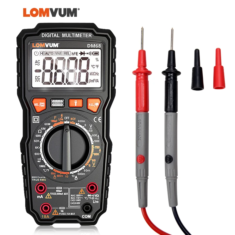 DM68 BIG 5999 LOMVUM цифровой мультиметр тестер светодиодный NCV ЖК-дисплей мультитестер зонды измеритель напряжения ручной AC DC Амперметр Ом конденсатор вольтметр - Цвет: DM68 BIG 5999