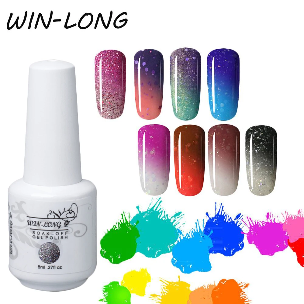 

WIN-LONG Temperature Color Changing UV Gel Nail Polish 8ML Soak Off Nails Color Varnishes Art Design Kit Cured Base Top Gel Coat