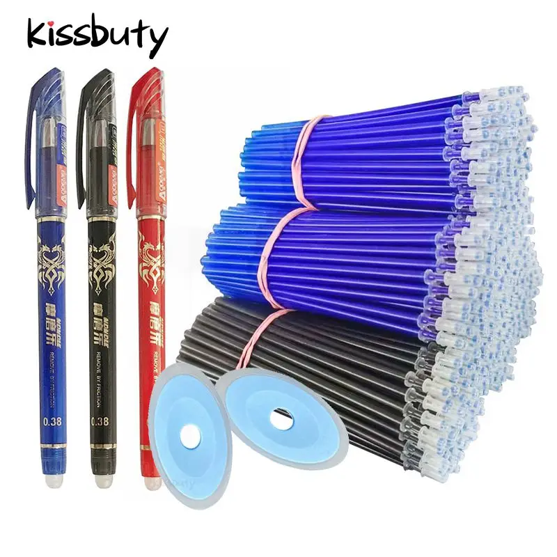 55Pcs/lot 0.5mm Erasable Gel Pen Erasable Refill Rod Erasable Pen Washable Handle School Writing Stationery Blue/Black Ink Pen