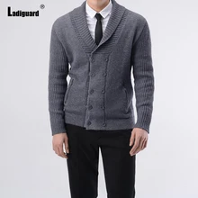 Plus Size Men Knitting Sweater Winter Warm Coats Male Streetwear 2021 Double Breasted Top Cardigan Mens Gray Sweaters Homme 3XL
