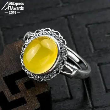 

10*8mm 6.18 Sale S925 Sterling Silver Poland Amber Rings Exaggerated Rings upper class lithuania Retro Handmade