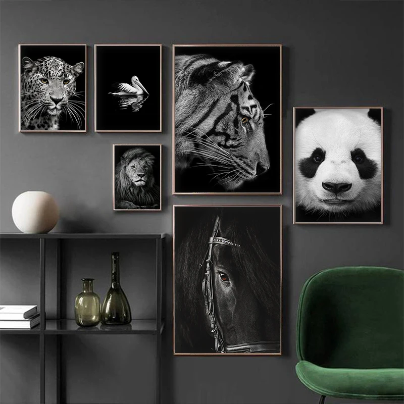 

Animal Giraffe Lion Tiger Monkey Panda Print and Poster Black White Canvas Painting Art Wall Decorative Picture for Living Room