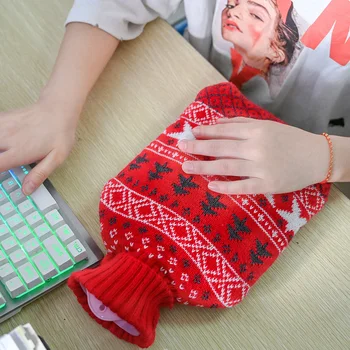 

32*20cm Portable Hot Water Bag Large Size Cloth Cover Home Christmas Patterns Hot Water Container Winter Hand Warmer Xmas Gifts