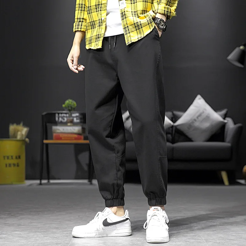 

Northern Boundary Men'S Wear 2020 Spring New Style Japanese-style Large Size Beam Leg Solid Color Capri Casual Pants