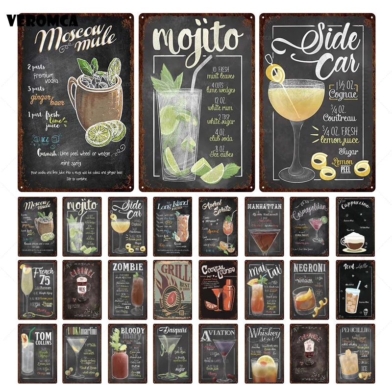 

Bloody Mary Mojito Vintage Metal Poster Beer Coffee Whisky Tin Sign Plaque Bar Club Home Cafe Restaurant Decoration Accessories