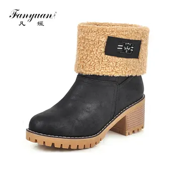 

fanyuan Winter 34-46 Retro Turned Over Edges Booties Ladies Platform Ankle Boots Women non-slip High Heels Shoes Woman