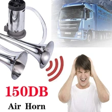 150 дБ обтекатель воздуха для автомобиля комплект, супер громкий двойной тон хромированный цинк двойная труба звуковой сигнал с компрессором для любого автомобиля 12 В т