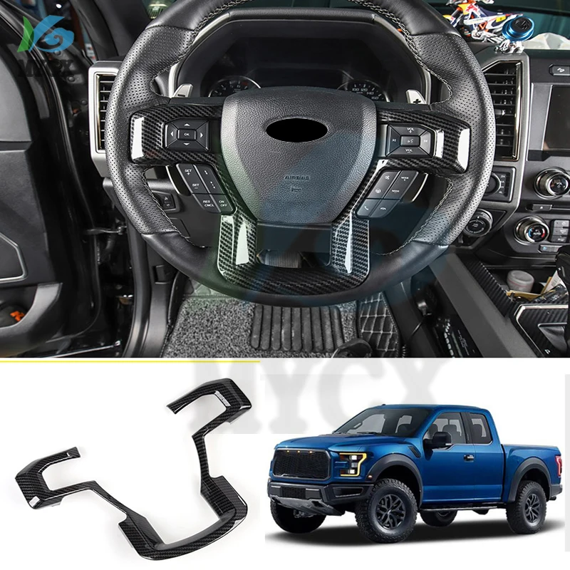 Fit For Ford Raptor F-150 2017 2018 2019 2020 Car Accessories Carbon Fiber Steering Wheel Button Decor Cover Trim 1pcs | Автомобили и