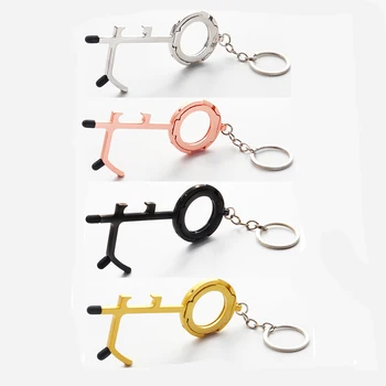 

10PCS/lot 4 in 1 Multil-functional Safetouch Door Opener Hook Hygiene Hand Stylus Safety Tool Keychain with Phone Holder