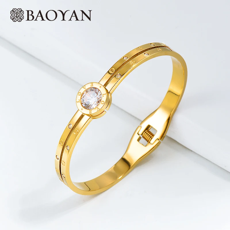 Baoyan, простой кубический циркон, браслеты, модный бренд, винт, любовь, браслет, браслеты, позолота, нержавеющая сталь, манжета, браслеты для женщин
