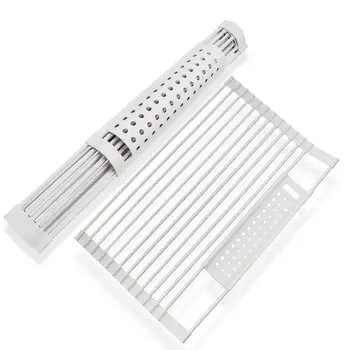 

Roll-type dry dish rack fresh-keeping compartment telescopic storage rack dry bowl drain on kitchen sink mat foldable multi-purp
