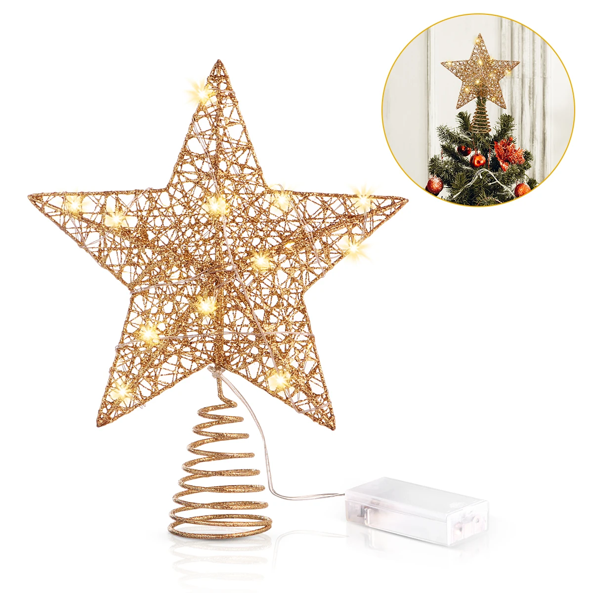 

20 x 24cm String Lights Bling Powder Coated Christmas Tree Topper Christmas Decor Treetop Light Treetop Star