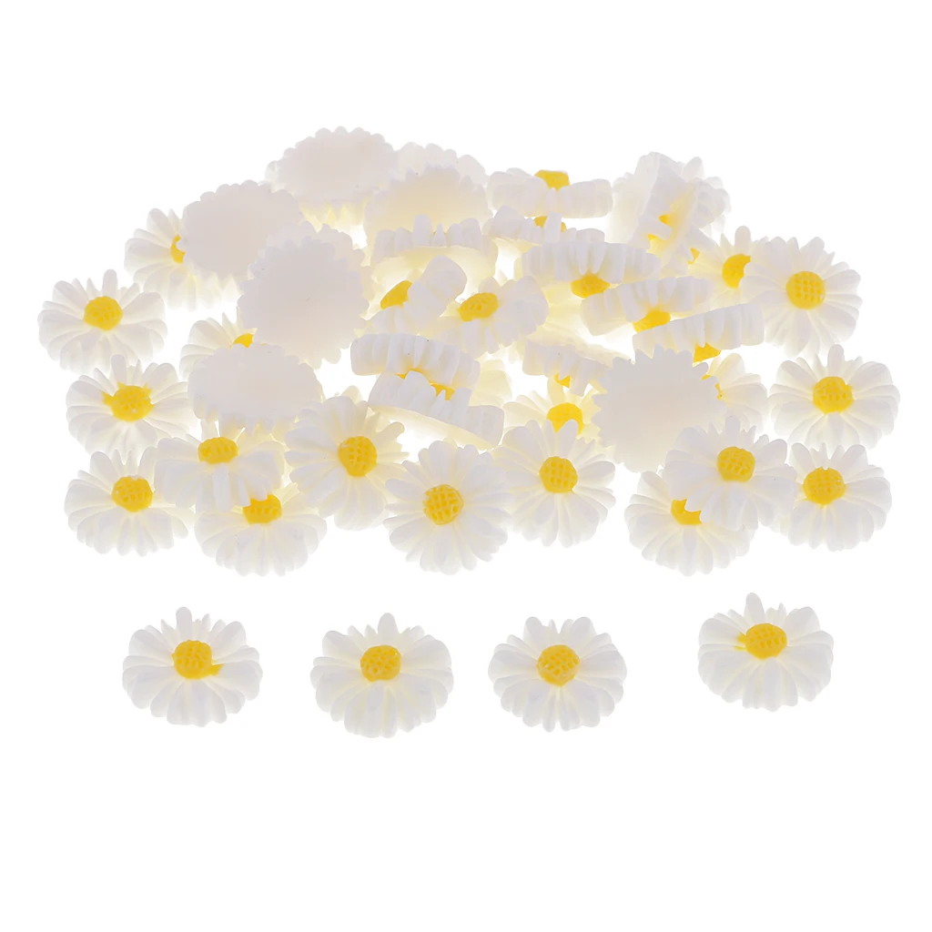 50pc Flatbacks Resin Daisy Flower DIY Hair Bow Craft Embellishments Cabochon