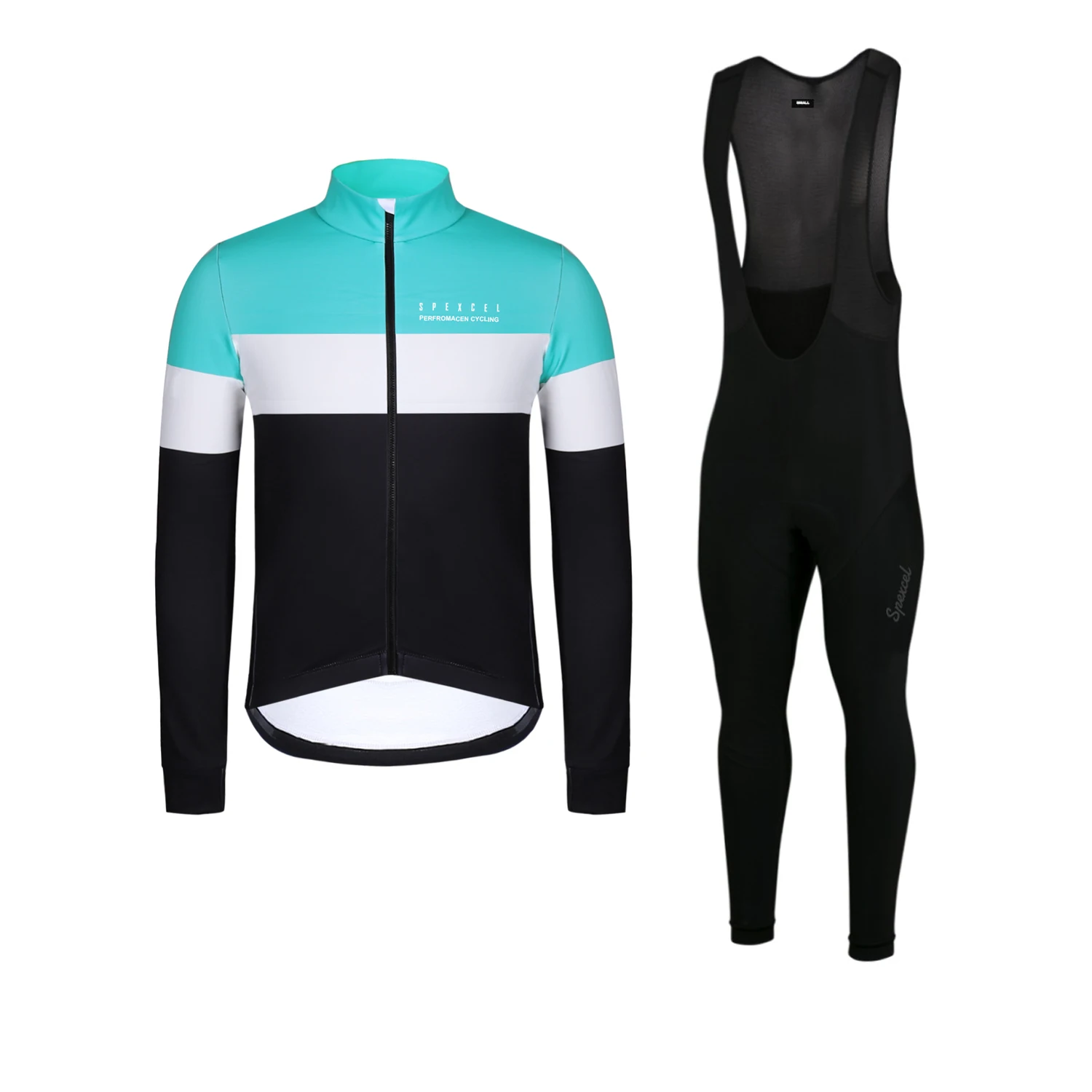 thumbnail image 1 of SPEXCEL 2021 - Conjunto de maillot y pantalones con tirantes de ciclismo térmicos de invierno de alta calidad para hombre, tejido polar cálido con bolsillo con cremallera, 1 of 4