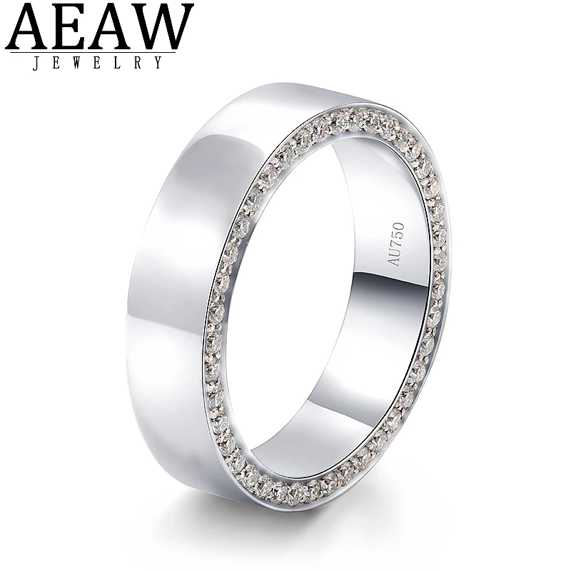 AEAW 14K White Gold Moissanite Rings Wedding Bands Solid Real