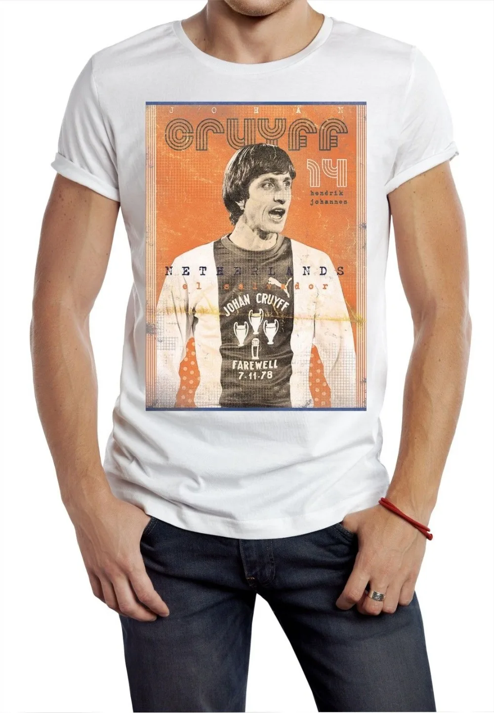 Cruyff футболка голландская классика 70S 80S Master Footballer Tee Soccers Летняя мужская с круглым