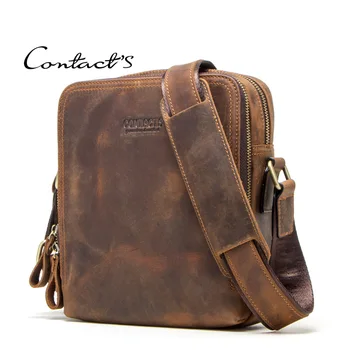

2020 new Crazy Horse leather men's messenger bag vintage shoulder bags mini high quality male crossbody bag for 7.9" Ipad
