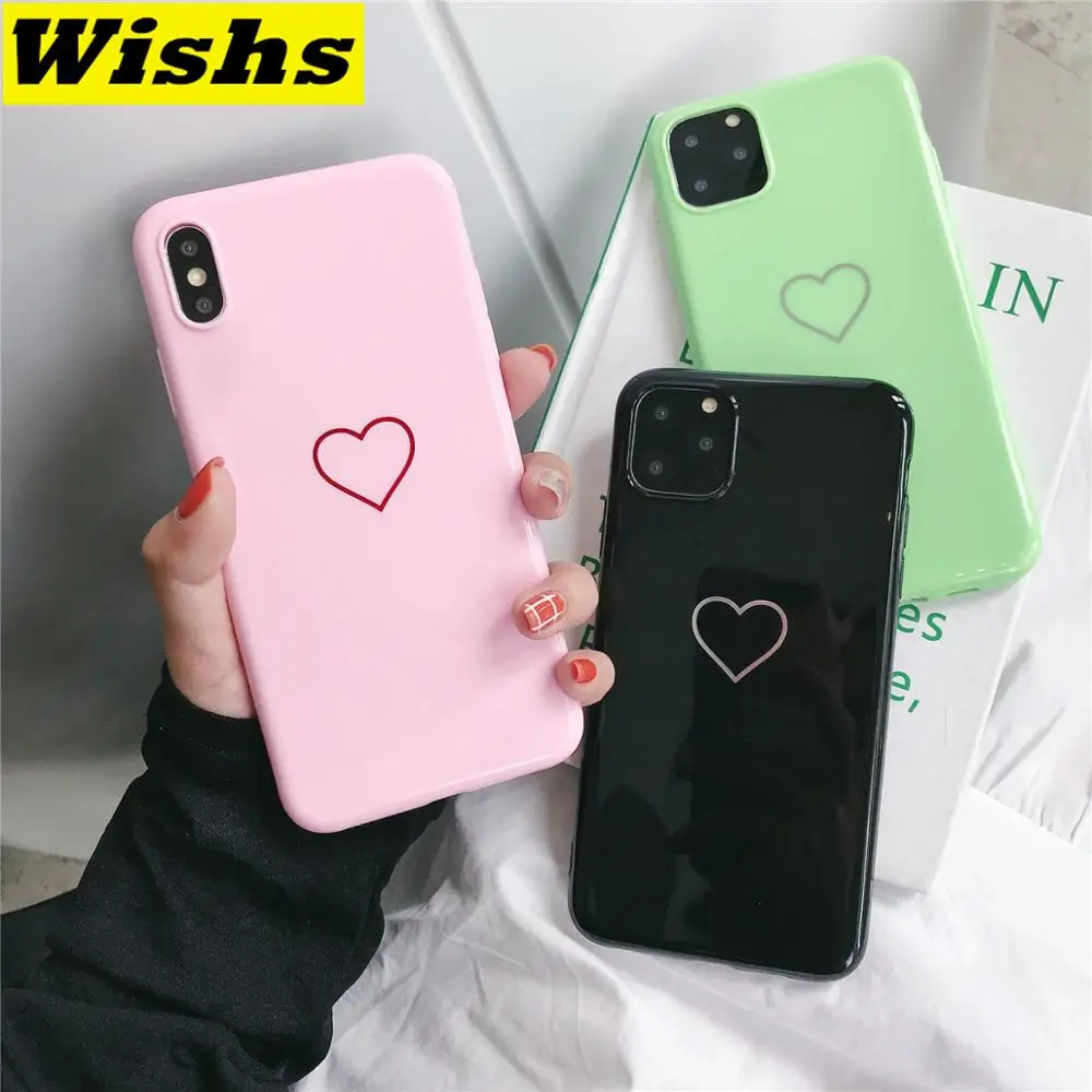 

Love Heart Lovers Glossy Case For iPhone 11 Pro MAX 6 6S 78 Plus Soft Silicon Shockproof Back Cover For iPhone XS MAX XR X case