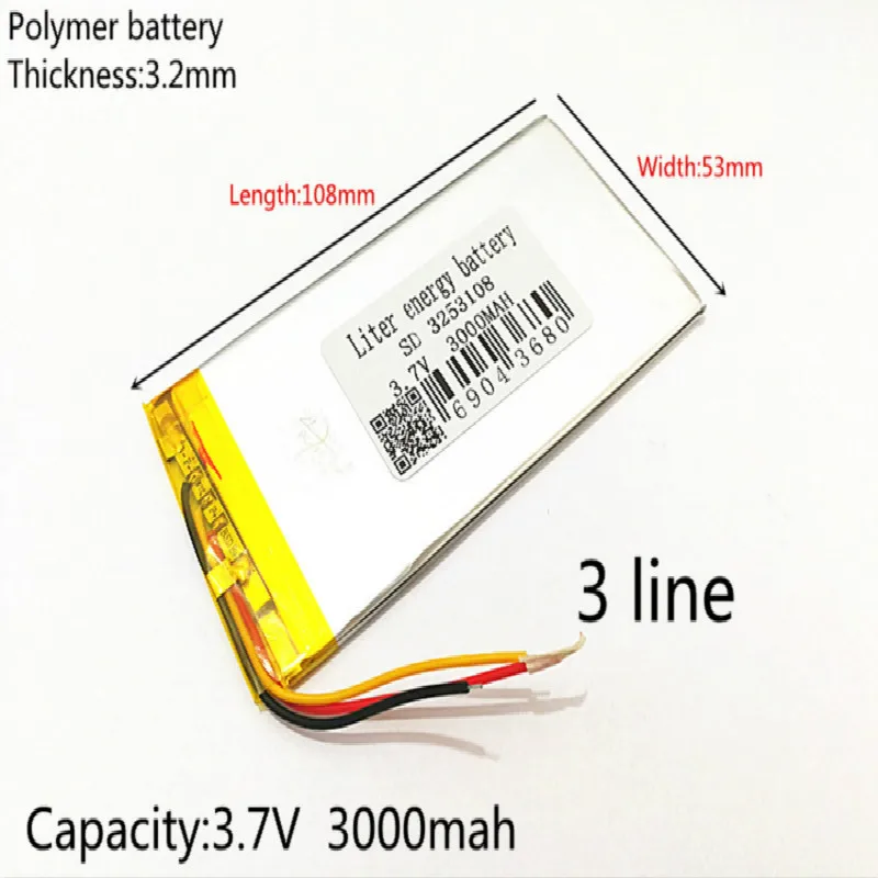 3253108 3wire 3.7v 3000mah Rechargeable Lipolymer Liion Battery For