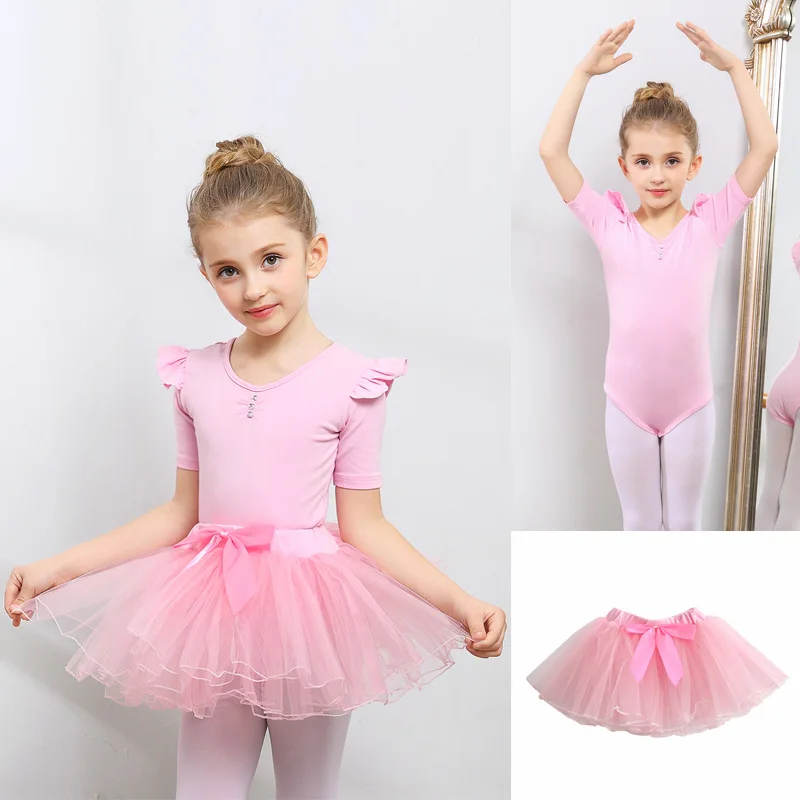 Pink - Short sleeves Новые балетные платья для девочек гимнастический купальник, куртка детская Одежда для танцев с пальто для детей, танцевальный костюм для тренировок, юбка - Цвет: Pink - Short sleeves