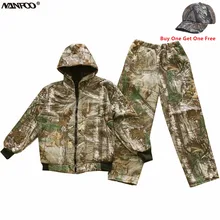 Зимний флисовый теплый Камуфляжный костюм для охоты и рыбалки, куртка с капюшоном и штаны, Мужская одежда для альпинизма и приключений, тонкая одежда