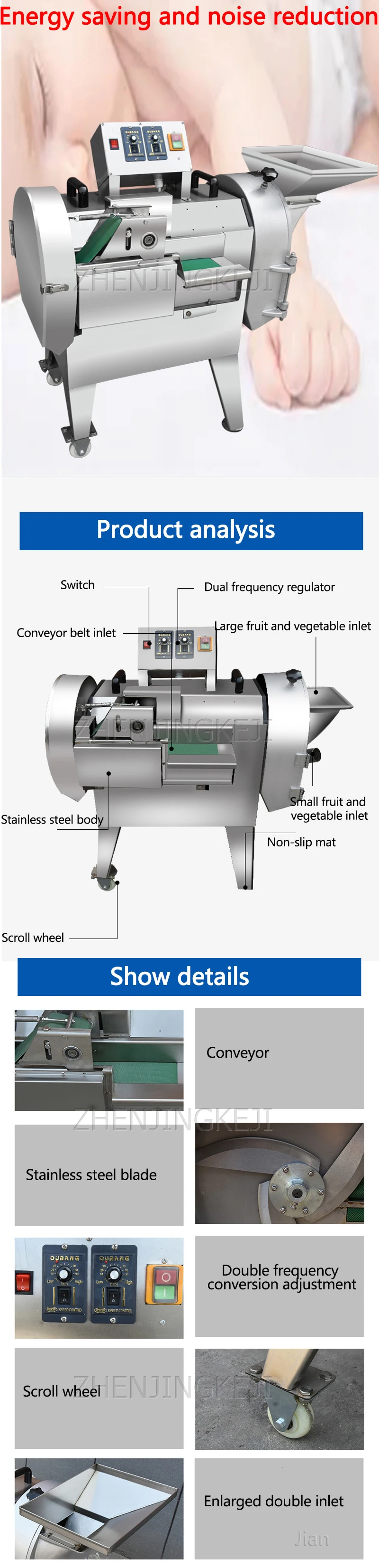 Description Picture 5 of itemFully Automatic Multifunctional Vegetable Cutter Commercial Vegetable And Potato Shredder Canteen Kitchen Electrical Appliances