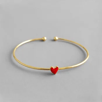 

Real 925 Sterling Silver Bracelets Bangles Women 2020 Fashion Red Heart Cuff Bracelet For Women Nice Pure 925 Silver Jewelry