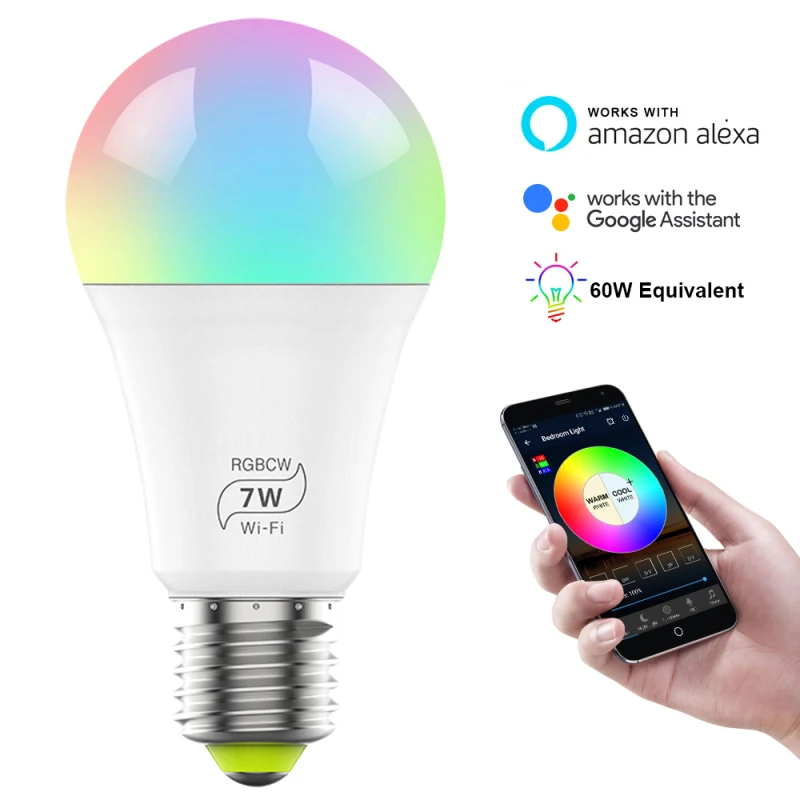 Светодиодный Интеллектуальный WiFi лампочка 7 Вт E27 RGB Magic Light с регулируемой яркостью, совместимый с Amazon ECHO/Google Home/IFTTT Голосовое управление