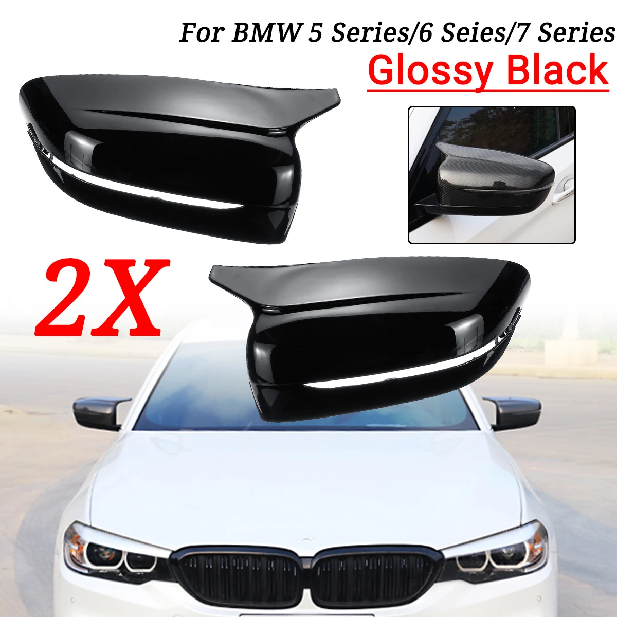 

2Pcs LHD Glossy Black Side Mirror Cover Caps For BMW 5 Series G30 G38 / 6 Seies GT G32 / 7 Series G11 G12 2017-2018