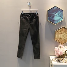 [EWQ] Осень, новинка, узор, для офиса, леди, стиль, полная длина, свободные, большие размеры, прямые, высокая талия, облегающие, одноцветные джинсы saf932