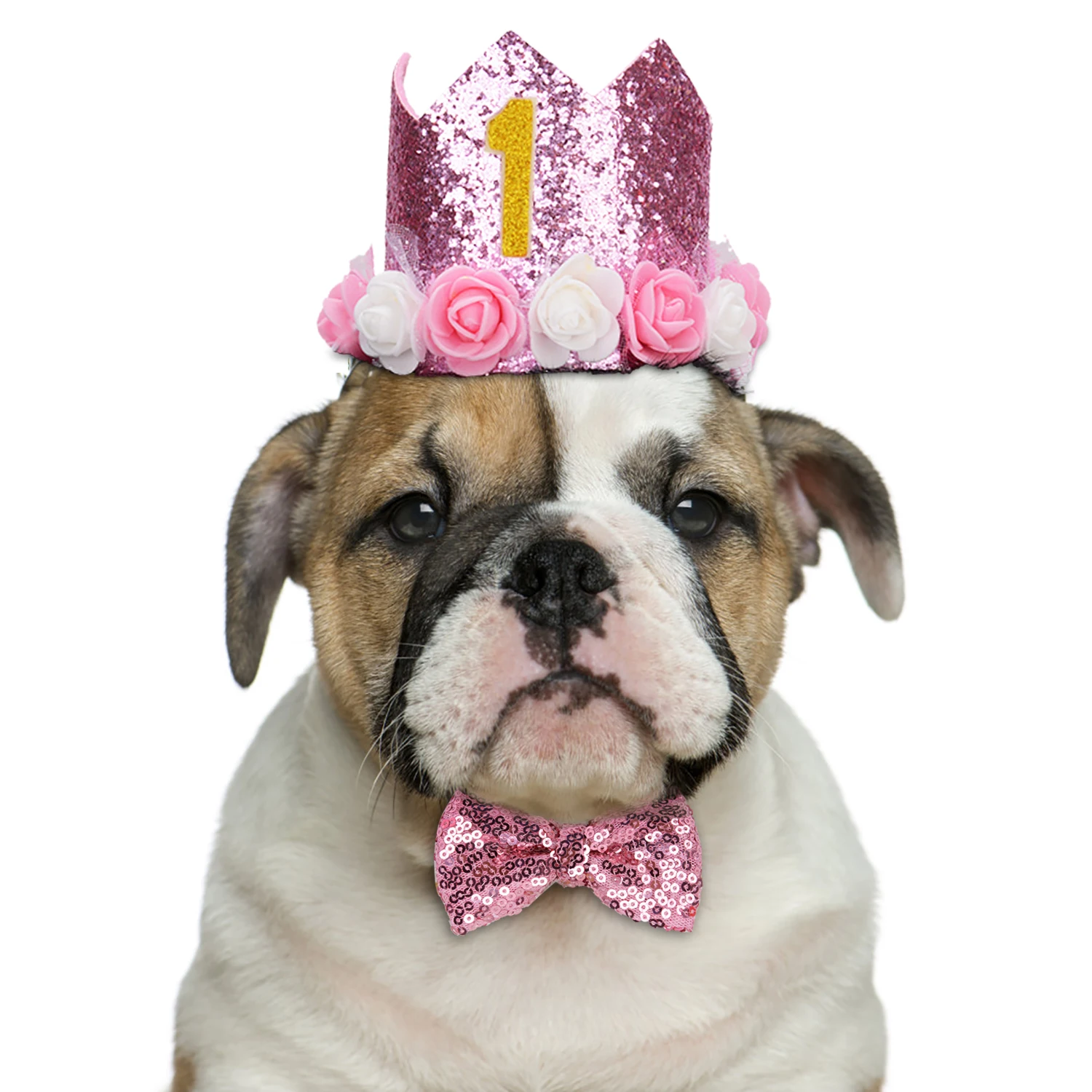 3PCS Pet Birthday Costume Set Fashion Sequin Birthday Hat With Bowtie Tutu Skirt Pet Clothing& Accessories Cat Dog Supplies