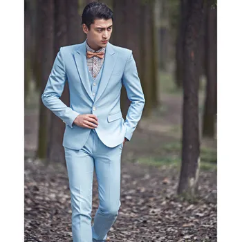 

New Classic Men’s Suit Smolking Noivo Terno Slim Fit Easculino Evening Suits For Men Wedding Groom Light Blue Casual Formal Tuxe