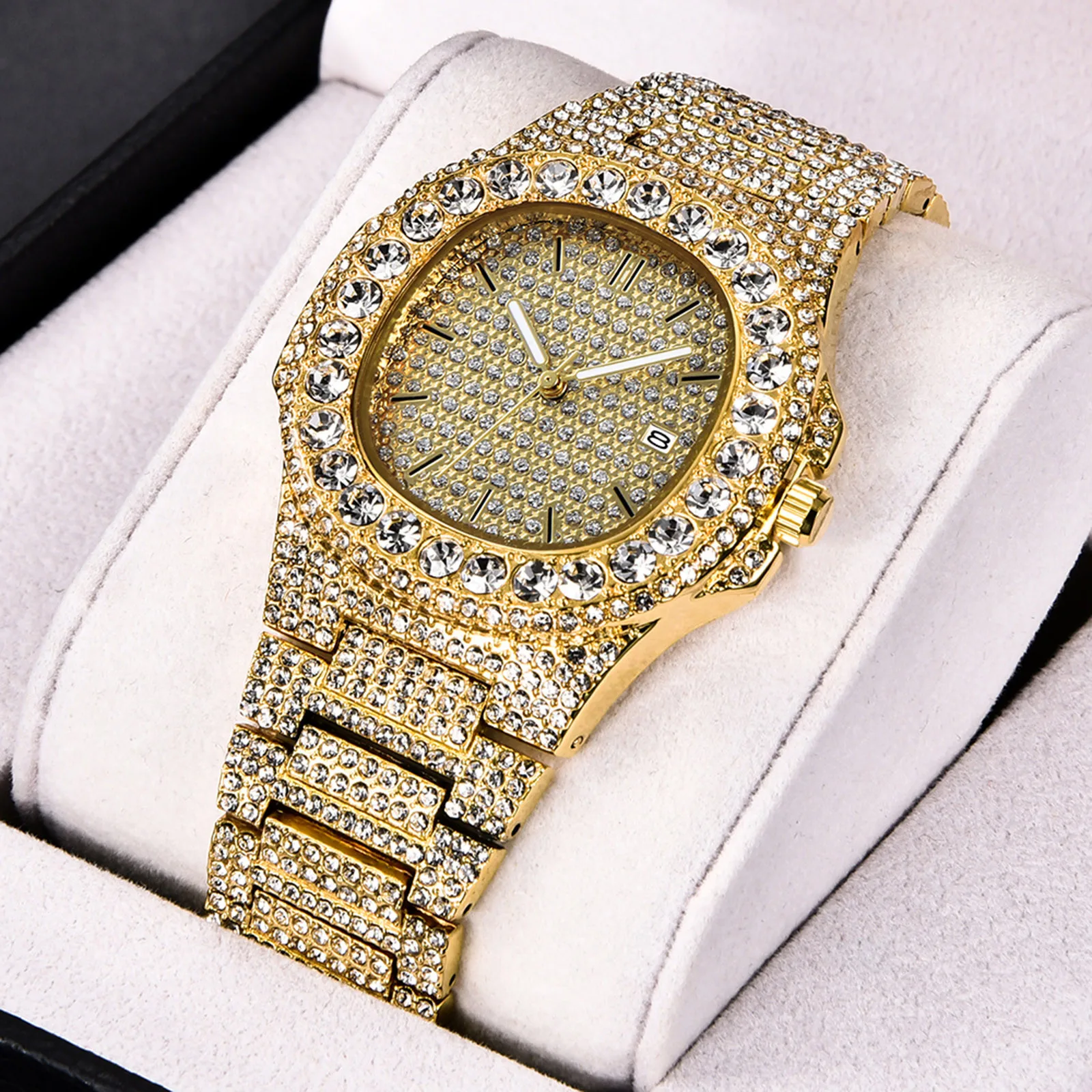Reloj de pulsera de acero para hombre, Reloj de marca de lujo de diseño clásico a la moda, brillante, con correa decorada de diamantes, Hombr
