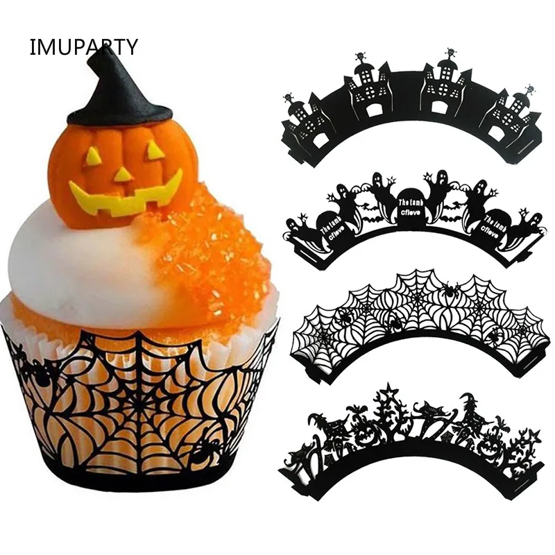 12pcs Hollow Horrifying Cupcake Wrappers for Halloween Party Cake Decorating Ghost Spider Web Decorations | Дом и сад