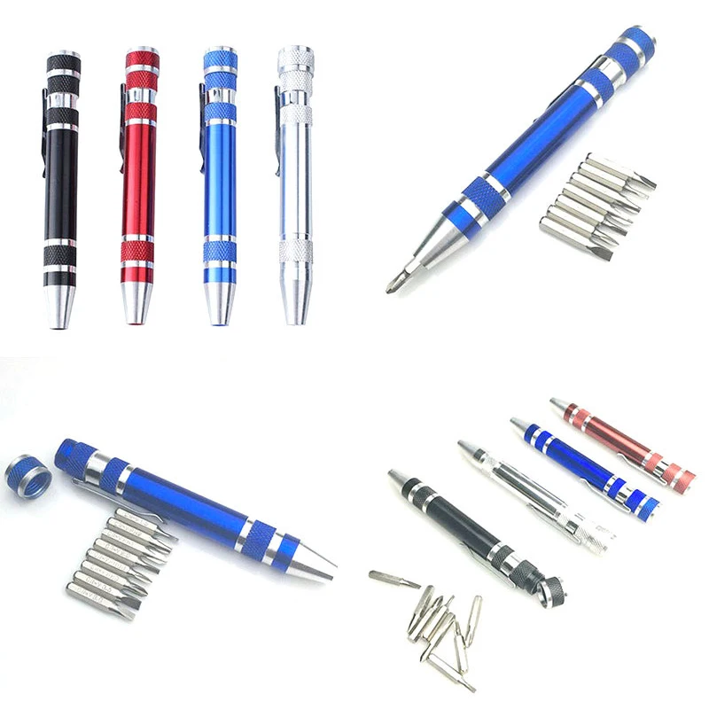 

Screwdriver Hand Tools Mini Portable Aluminum Tool Pen Multi-function Pocket Eight-in-one Screwdriver with Magnetic Bits