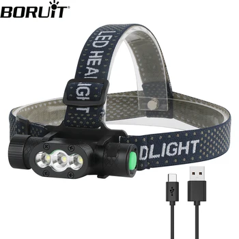 

BORUiT QC302 T6 LED Mini Headlamp High Power 7-Mode 3000LM Headlight Type-C Rechargeable 18650 Head Torch for Camping Hunting