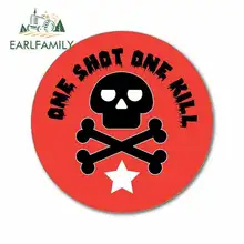 EARLFAMILY 13cm x 12.3cm for One Shot One Kill Skull Gun Stars Red Sign RV VAN DIY Fine Decal Bumper Trunk Truck Graphics