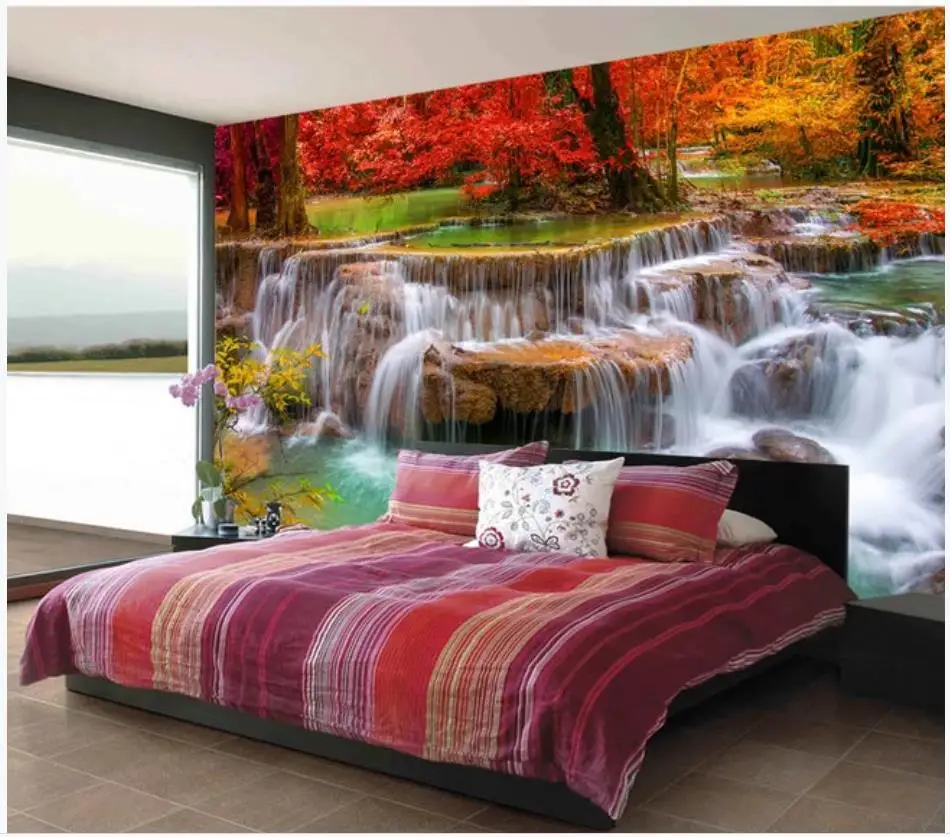 

Custom photo wallpapers for walls 3 d murals wallpaper beautiful forest mural waterfall TV background wall papers home decor