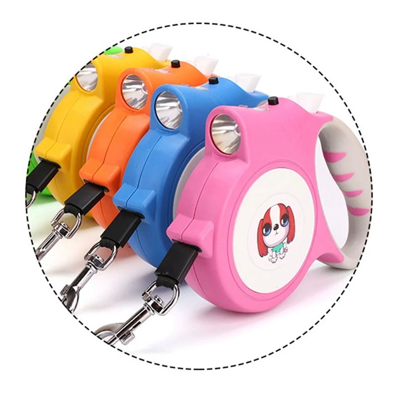 5M Retractable Dog Leash Automatic Flexible Dog Puppy Cat Traction Rope Belt Dog Leash with LED Detachable Flashlight For Dogs