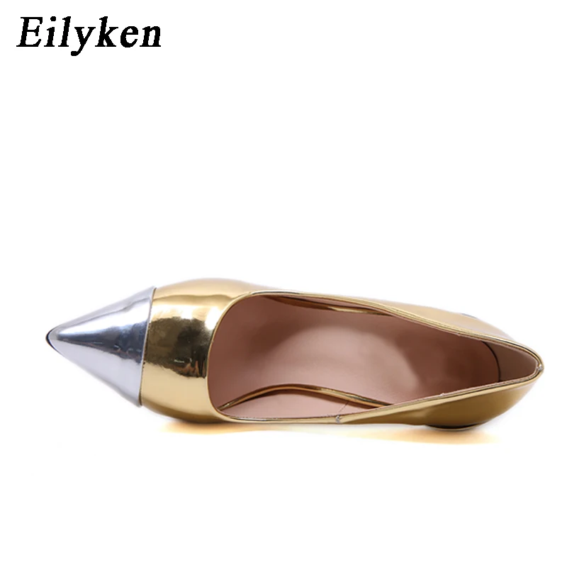 Eilyken/модные женские туфли-лодочки с острым носком в стиле пэчворк; цвет золотистый, Серебристый; Разноцветные свадебные туфли на высоком каблуке-шпильке; Клубная женская элегантная обувь