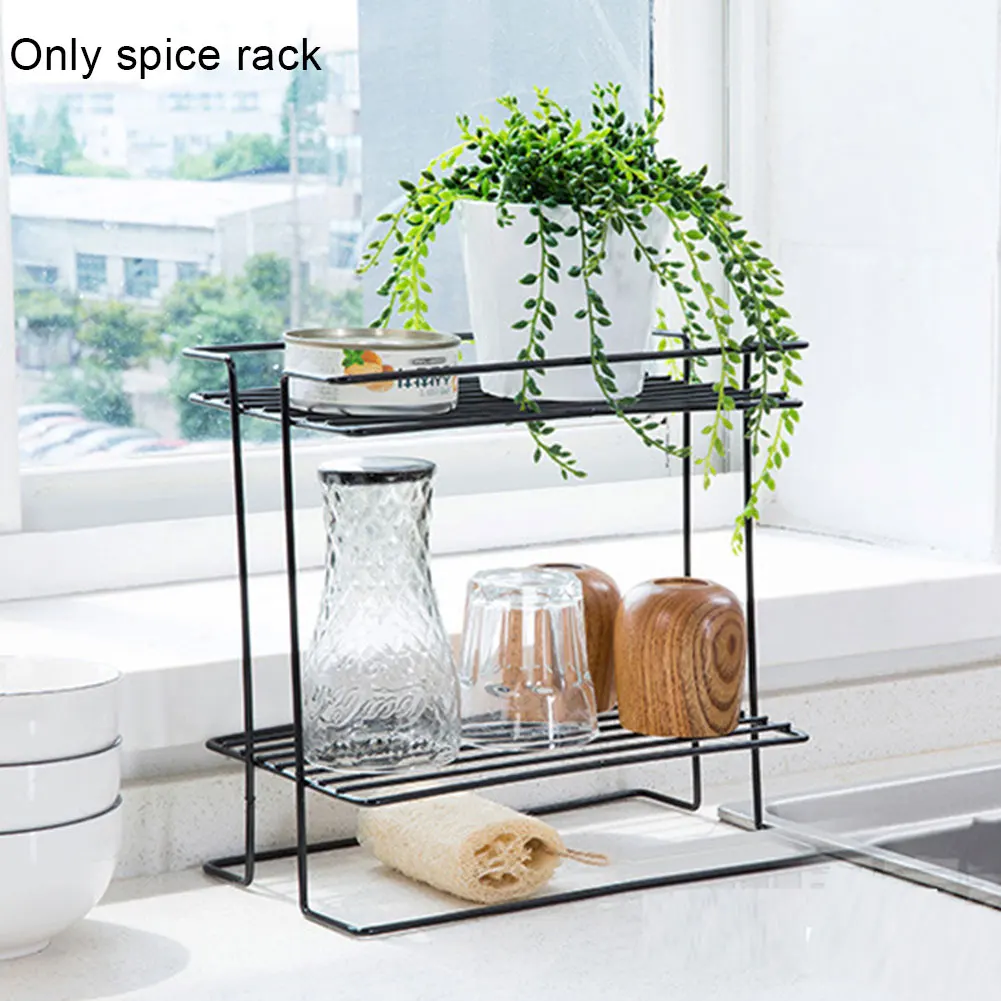 Home Iron Shelf Condiment Durable Storage Holder Kitchen Stand Saving Space Double Layer Multifunctional Bathroom Spice Rack