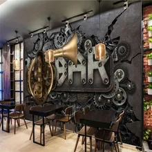 European Style Nostalgic Retro metal Shabby Iron Gears Speaker Wall Paper 3DBar KTV Industrial Decor Background Mural Wallpaper