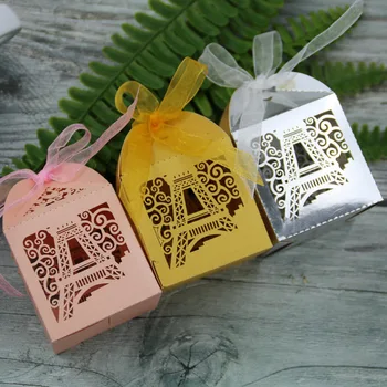

50pcs Eiffel Tower Laser Cut Wedding Favors and Gift Box Dragees for Wedding Candy Box Baby Shower Party Decoration Packaging