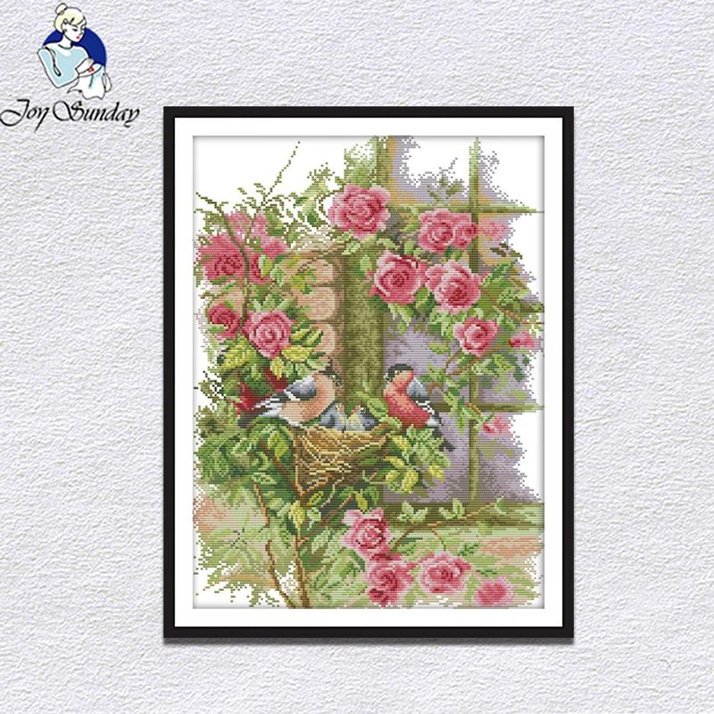 

Joy Sunday A family of four happy bird cross stitch kit printed Fresh chinese embroidery needlework Home Decor Design Embroidery