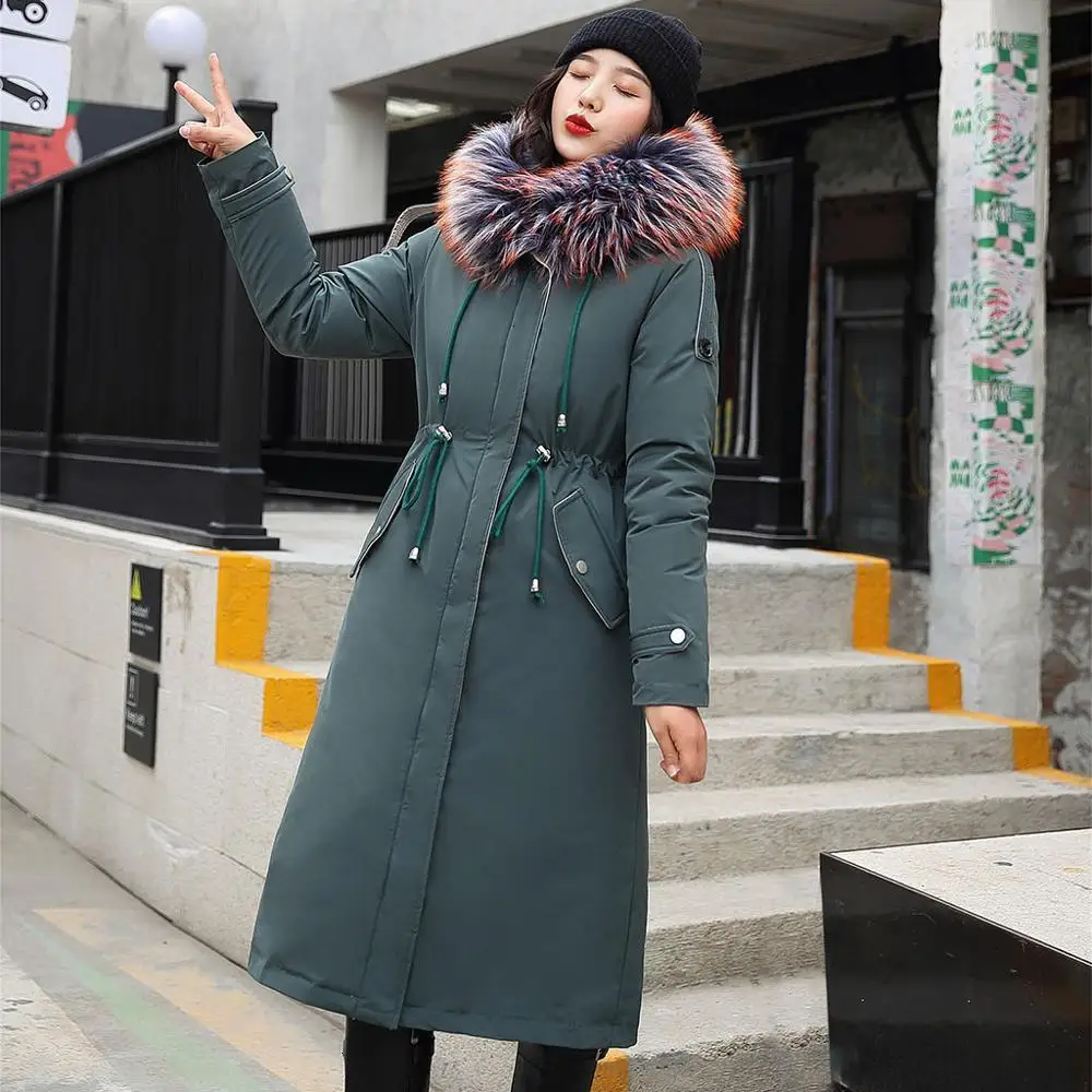 Женская Толстая зимняя теплая свободная Куртка парка длинное пальто однотонная