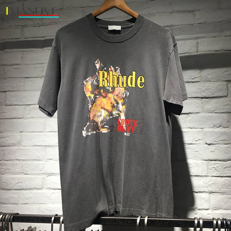 

RHUDE T-shirts High Quality Men rhude Tees Japan Solid Digital Direct Injection Printing Casual Mosaic RHUDE T shirts