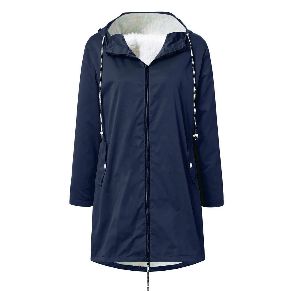 Женский однотонный зимний теплый толстый плащ с капюшоном размера плюс, ветрозащитная верхняя одежда, женские куртки, водонепроницаемые#5s - Цвет: Navy
