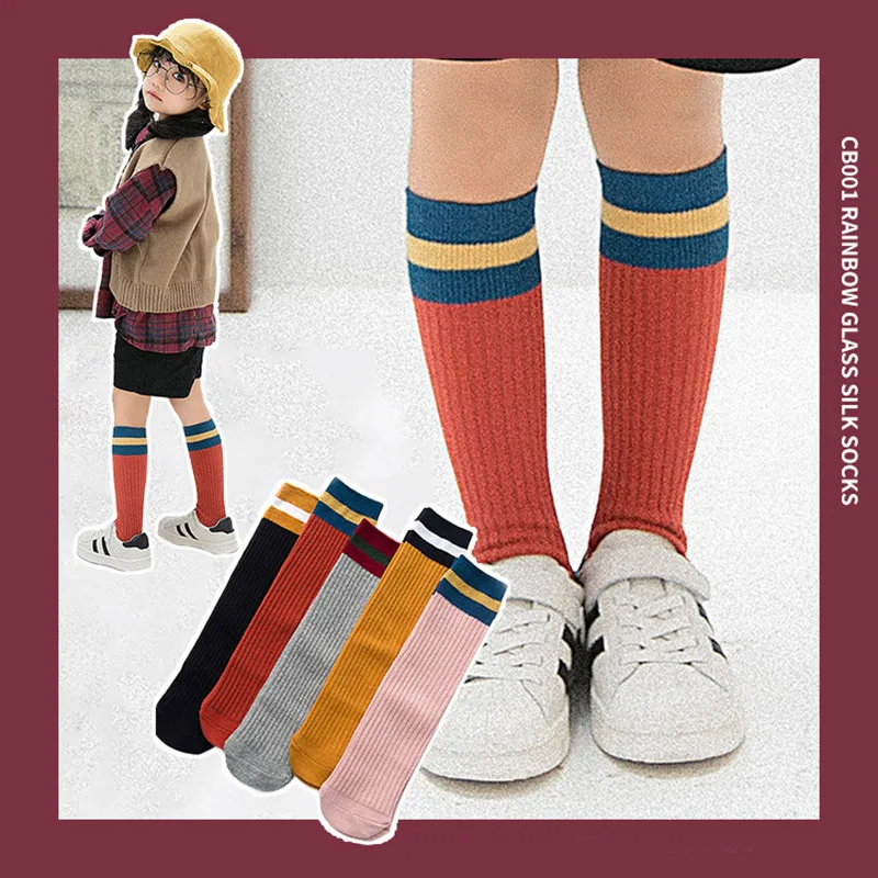 

Cute Striped Kids Socks Autumn Winter Baby Girl Knee High Socks Children Toddler Girls School Long Socks Sokken Meias Infantil